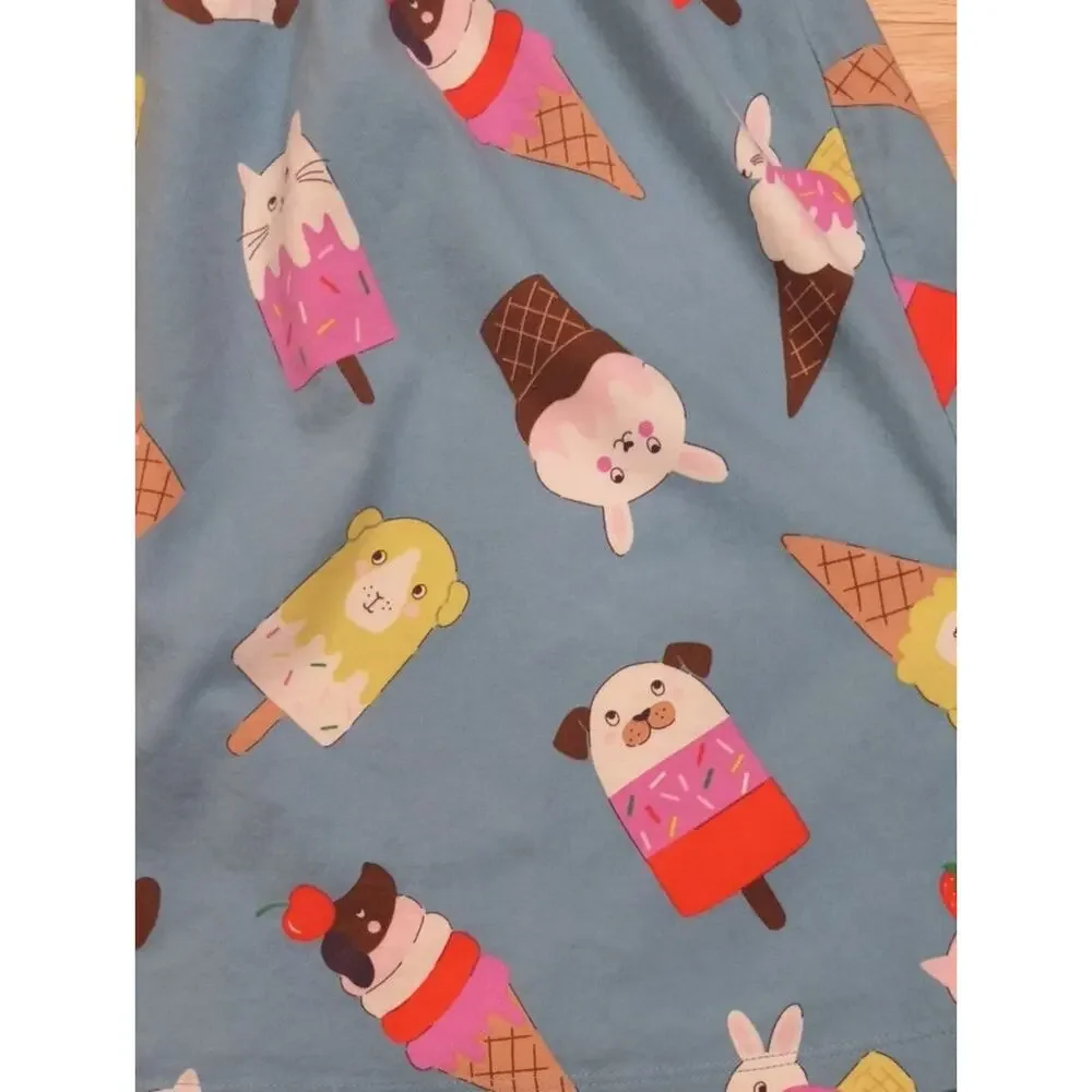 Mini Boden Flutter Sleeve Blue Ice Cream & Popsicle Print Dress Size 11/12 EUC